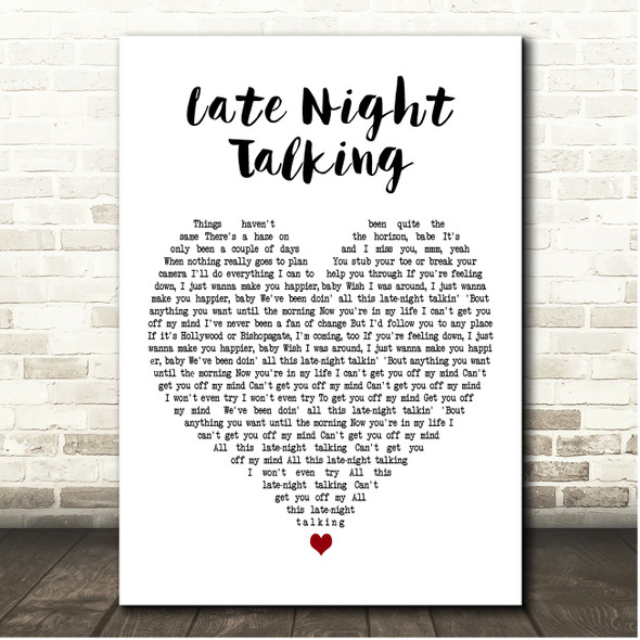 Harry Styles Late Night Talking White Heart Song Lyric Print