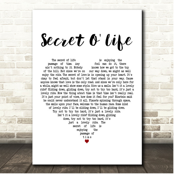 James Taylor Secret O' Life White Heart Song Lyric Print