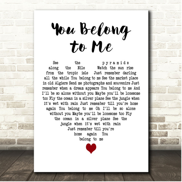 Jason Wade You Belong to Me White Heart Song Lyric Print