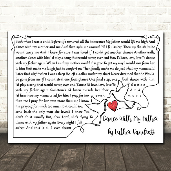 Luther Vandross Dance With My Father Line Art Doves & Heart Song Lyric Print