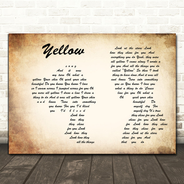 Coldplay Yellow Landscape Man & Lady Song Lyric Print
