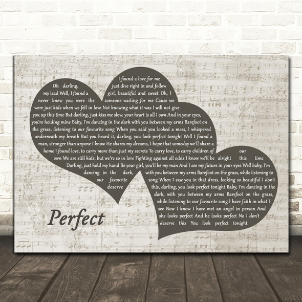 Ed Sheeran & Beyonce Perfect Black & White Two Hearts Song Lyric Print
