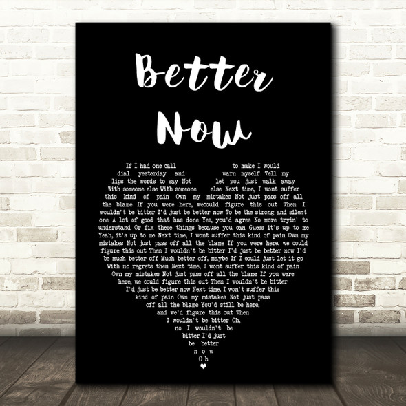 Rascal Flatts Better Now Black Heart Song Lyric Quote Print