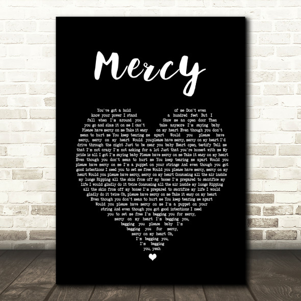 Shawn Mendes Mercy Black Heart Song Lyric Quote Print