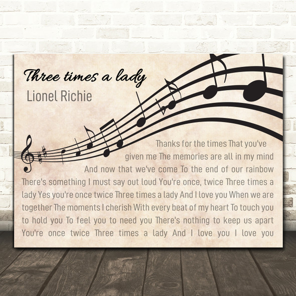 Lionel Richie Three Times A Lady Landscape Wavy Music Notes Song Lyric Print