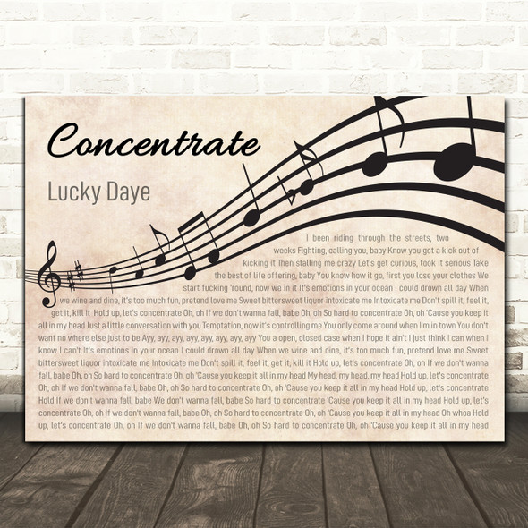 Lucky Daye Concentrate Landscape Wavy Music Notes Song Lyric Print