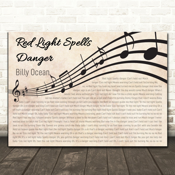 Billy Ocean Red Light Spells Danger Landscape Wavy Music Notes Song Lyric Print