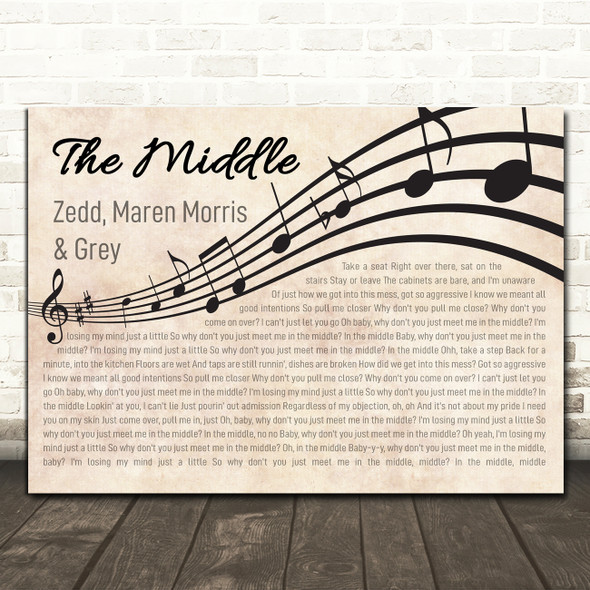 Zedd, Maren Morris & Grey The Middle Landscape Wavy Music Notes Song Lyric Print