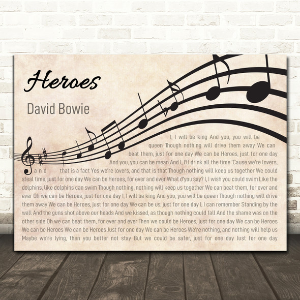 David Bowie Heroes Landscape Wavy Music Notes Song Lyric Print
