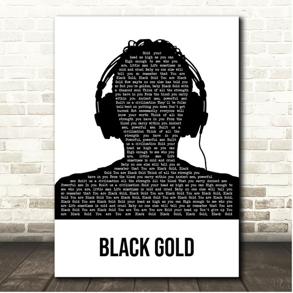 Esperanza Spalding Black Gold Black & White Man Headphones Song Lyric Print