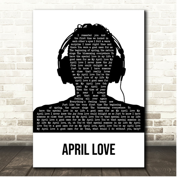 L.T.D. April Love Black & White Man Headphones Song Lyric Print