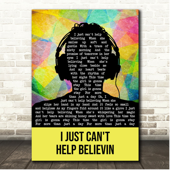 Elvis Presley I Just Can't Help Believin Multicolour Man Headphones Song Lyric Print