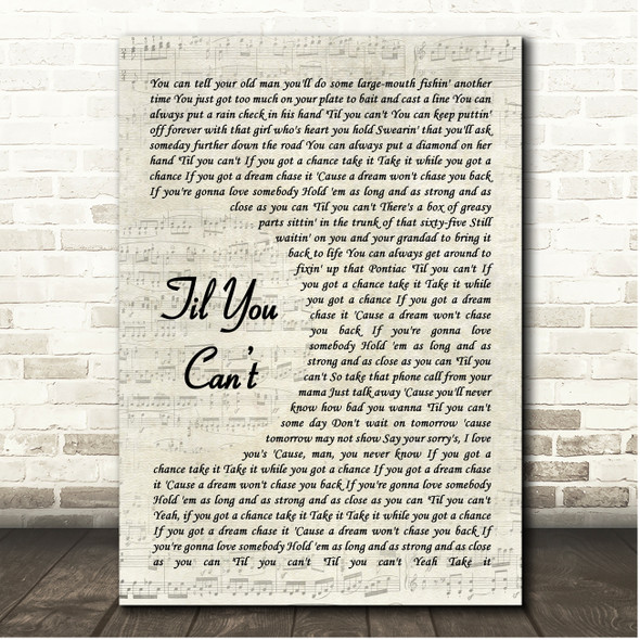 Cody Johnson Til You Cant Vintage Script Song Lyric Print