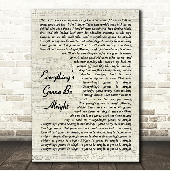 David Lee Murphy & Kenny Chesney Everything's Gonna Be Alright Vintage Script Song Lyric Print