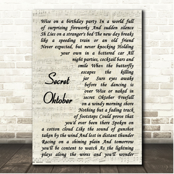 Duran Duran Secret Oktober Vintage Script Song Lyric Print