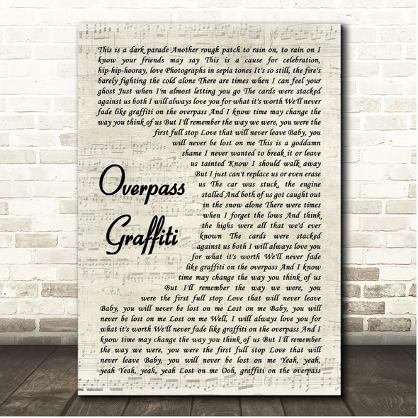 Ed Sheeran Overpass Graffiti Vintage Script Song Lyric Print