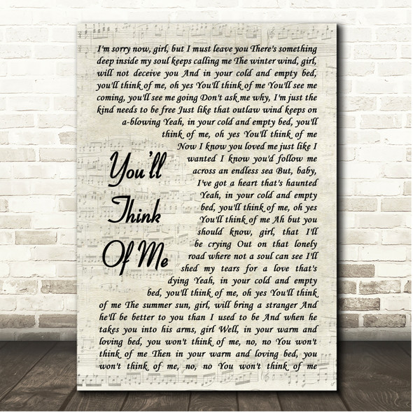 Elvis Presley Youll Think Of Me Vintage Script Song Lyric Print