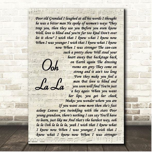 Faces Ooh La La Vintage Script Song Lyric Print