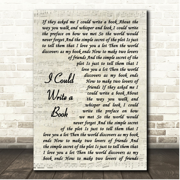 Harry Connick, Jr. I Could Write a Book Vintage Script Song Lyric Print
