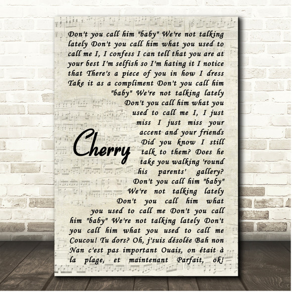 Harry Styles Cherry Vintage Script Song Lyric Print