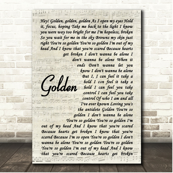 Harry Styles Golden Vintage Script Song Lyric Print