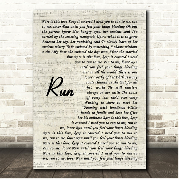 Hozier Run Vintage Script Song Lyric Print
