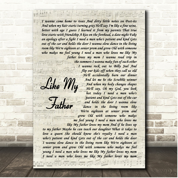 Jax (USA) Like My Father Vintage Script Song Lyric Print