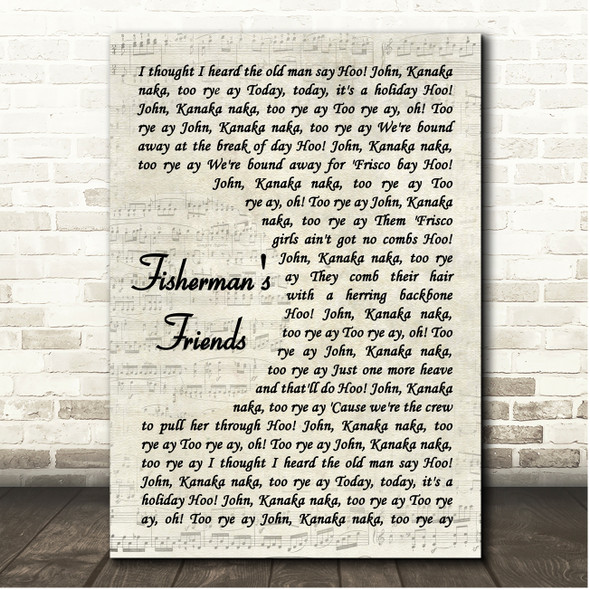 John Kanaka Fisherman's Friends Vintage Script Song Lyric Print