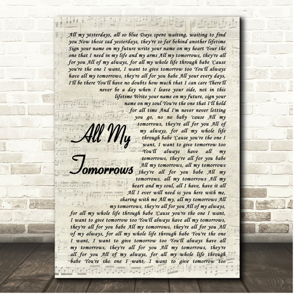 Kenny Lattimore All My Tomorrows Vintage Script Song Lyric Print