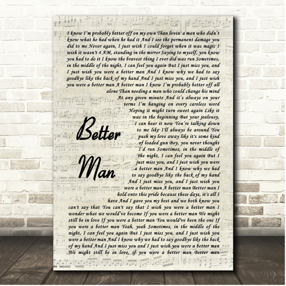 Little Big Town Better Man Vintage Script Song Lyric Print