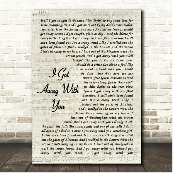 Luke Combs I Got Away With You Vintage Script Song Lyric Print