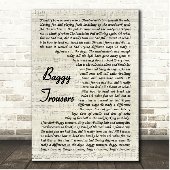 Madness Baggy Trousers Vintage Script Song Lyric Print