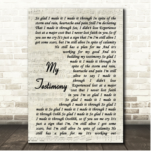 Marvin Sapp My Testimony Vintage Script Song Lyric Print