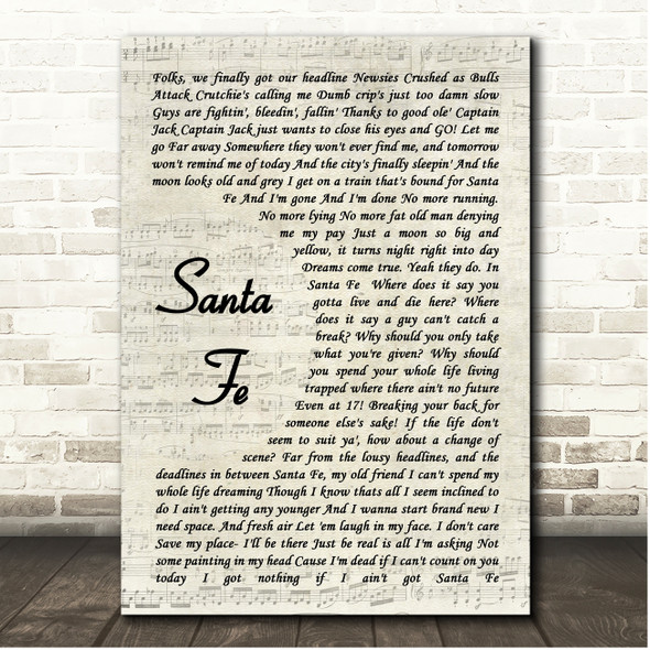 Newsies Original Broadway Cast Santa Fe Vintage Script Song Lyric Print