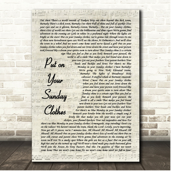 Original 2017 Broadway Revival Cast of the Hello, Dolly! Put on Your Sunday Clothes Vintage Script Song Lyric Print