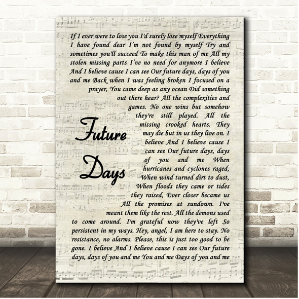 Pearl Jam Future Days Vintage Script Song Lyric Print