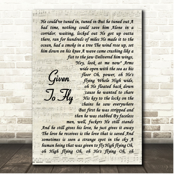 Pearl Jam Given To Fly Vintage Script Song Lyric Print