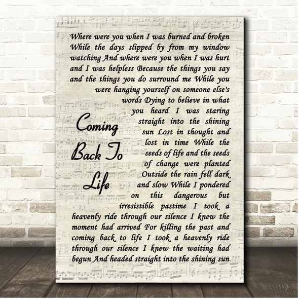 Pink Floyd Coming Back To Life Vintage Script Song Lyric Print