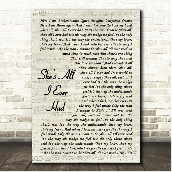 Ricky Martin Shes All I Ever Had Vintage Script Song Lyric Print