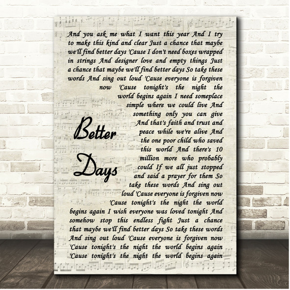 The Goo Goo Dolls Better Days Vintage Script Song Lyric Print