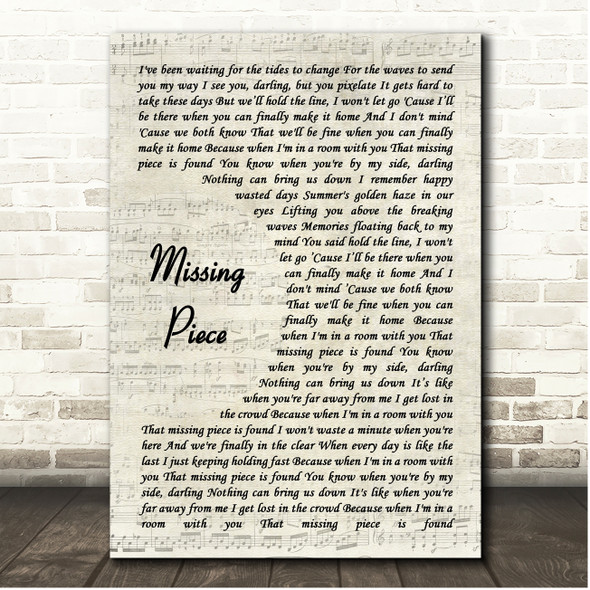 Vance Joy Missing Piece Vintage Script Song Lyric Print