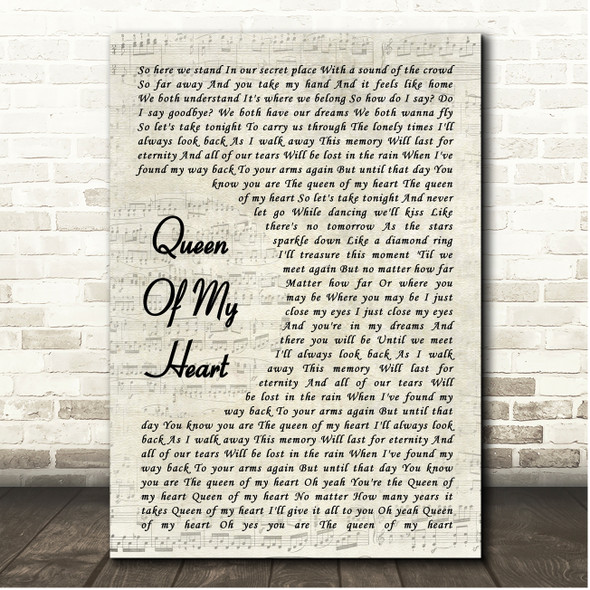 Westlife Queen Of My Heart Vintage Script Song Lyric Print