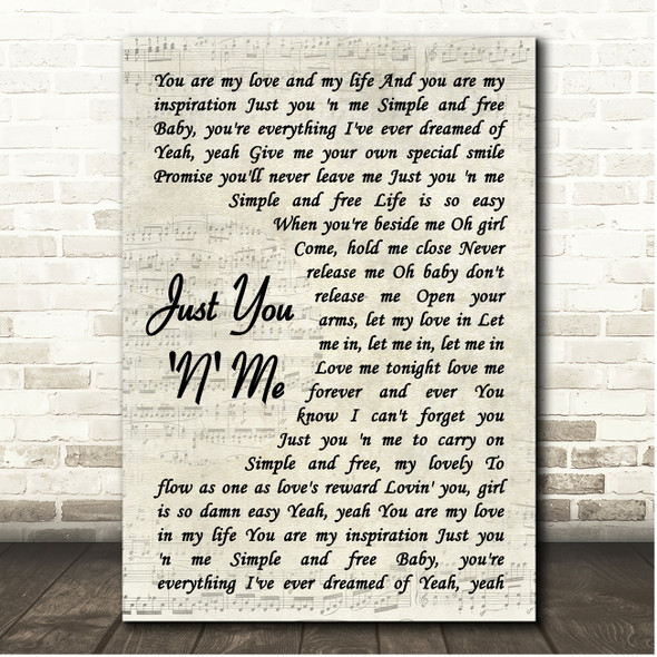 Chicago Just You 'N' Me Vintage Script Song Lyric Print