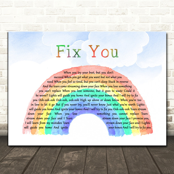 Fearless Soul Fix You Watercolour Rainbow & Clouds Song Lyric Print