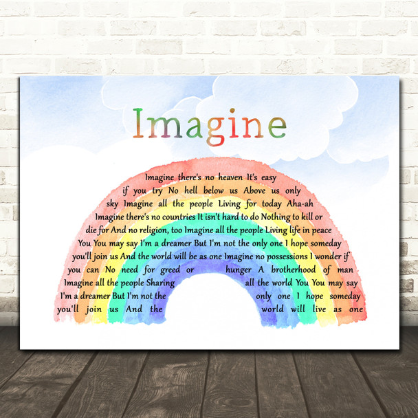 John Lennon Imagine Watercolour Rainbow & Clouds Song Lyric Print