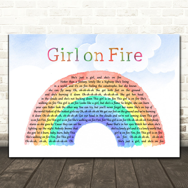 Alicia Keys Girl on Fire Watercolour Rainbow & Clouds Song Lyric Print