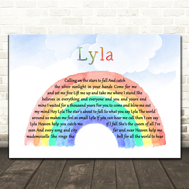 Oasis Lyla Watercolour Rainbow & Clouds Song Lyric Print