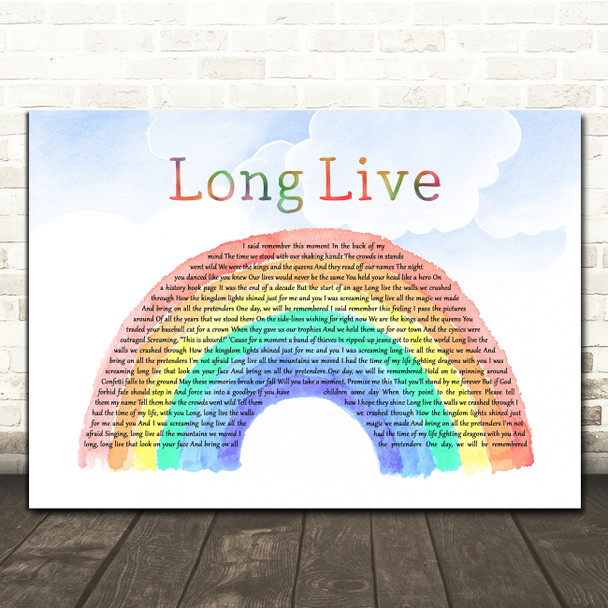 Taylor Swift Long Live Watercolour Rainbow & Clouds Song Lyric Print