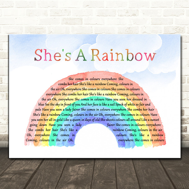 The Rolling Stones She's A Rainbow Watercolour Rainbow & Clouds Song Lyric Print