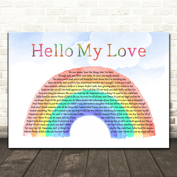 Westlife Hello My Love Watercolour Rainbow & Clouds Song Lyric Print